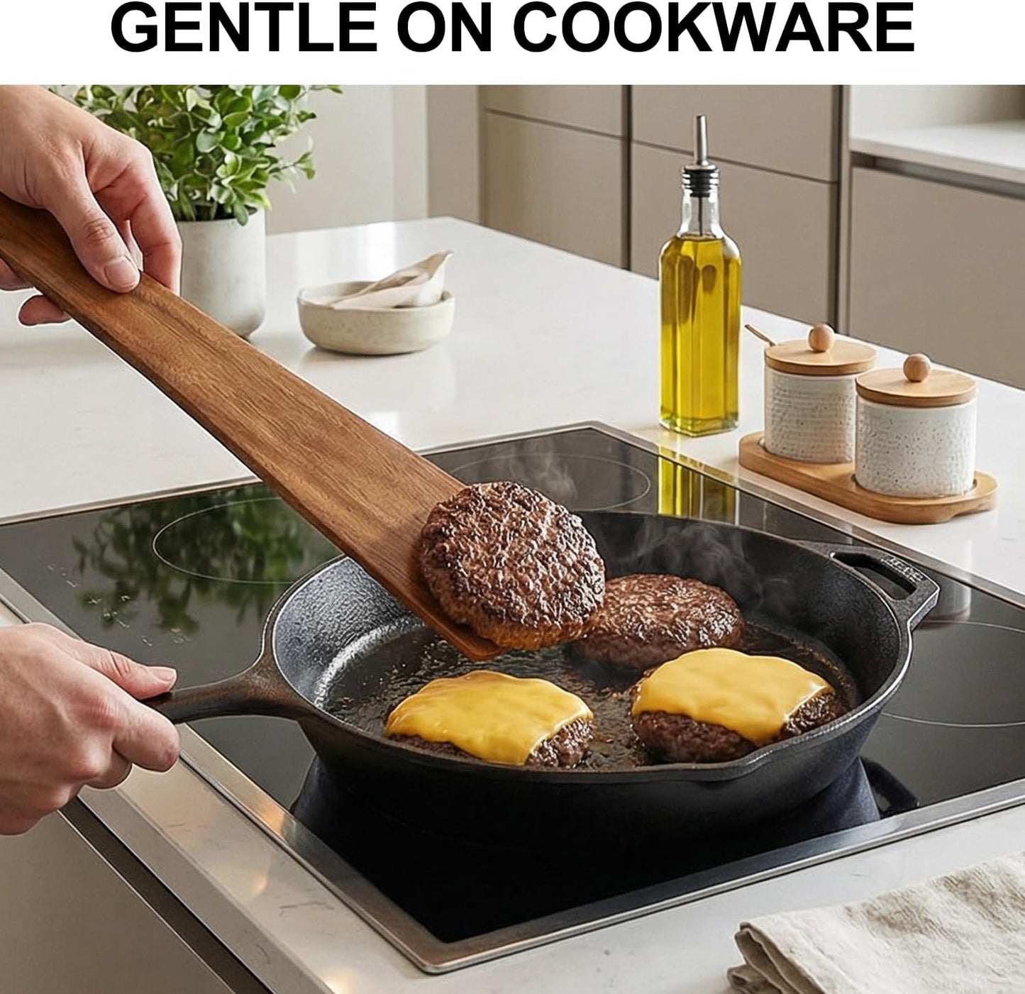 Espátula de madera antiadherente 12 pulgadas para cocina, pescado, huevos y panqueques (2 unidades)