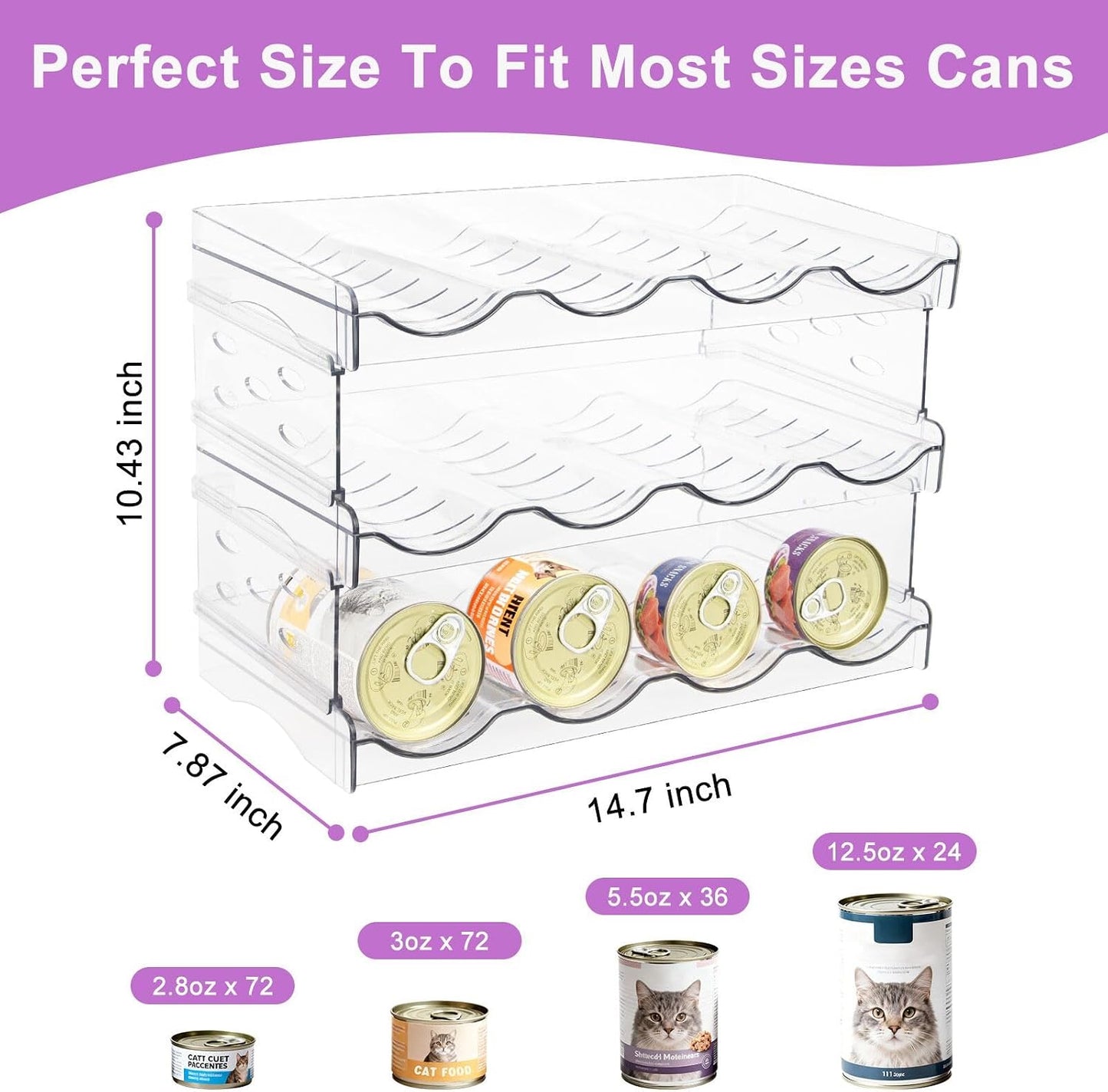 Organiz. latas comida gato 4 filas transparente 72 latas