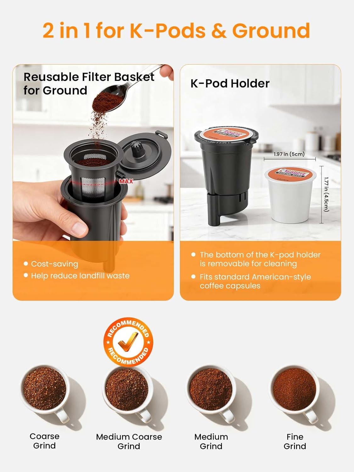 Cafetera K Cup para taza K y molidos 6-14oz tanque 50oz