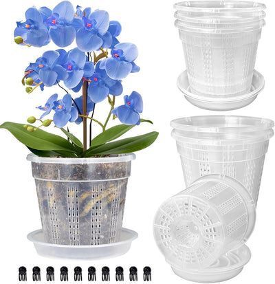 Maceta orquídea 6.1pulg con platillo 6 Pzas plástico interior