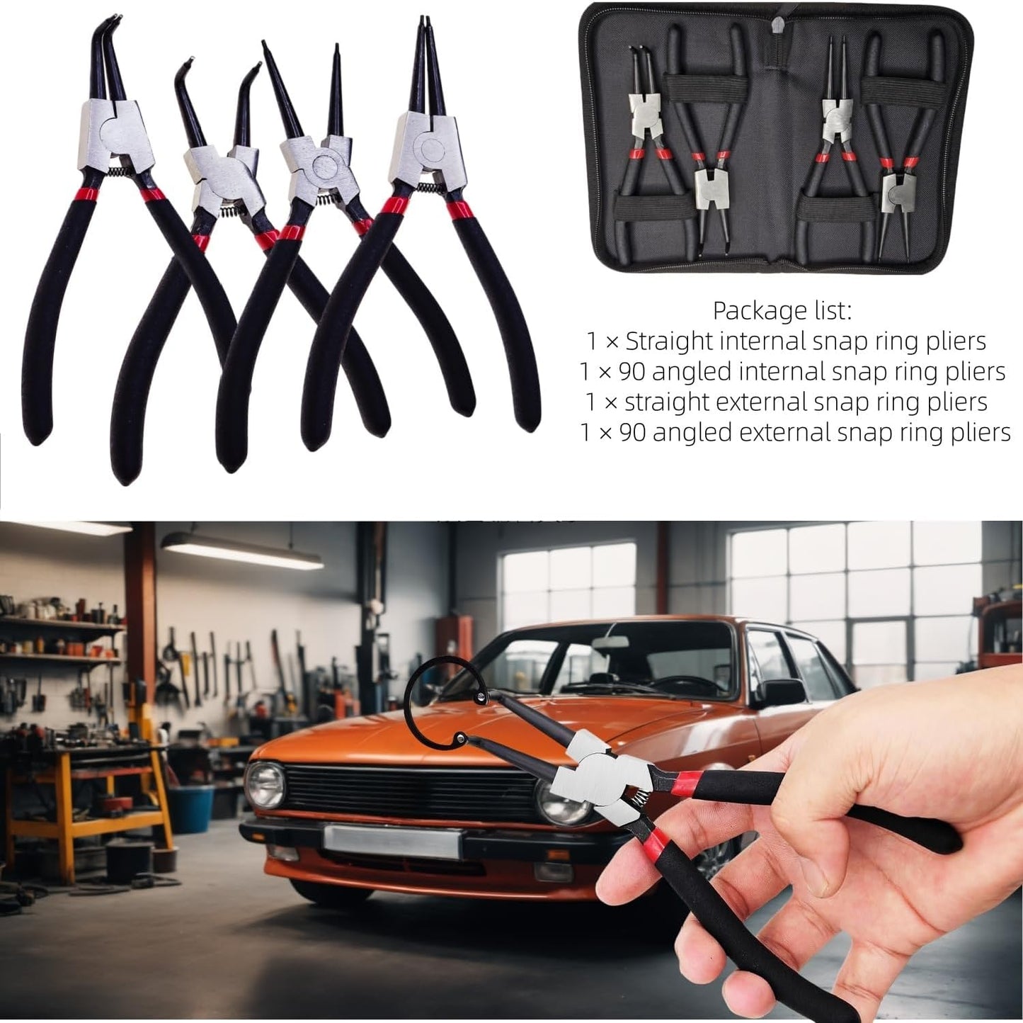 Set 4 Alicates Anillo Presión 7pulg Acero Automotriz