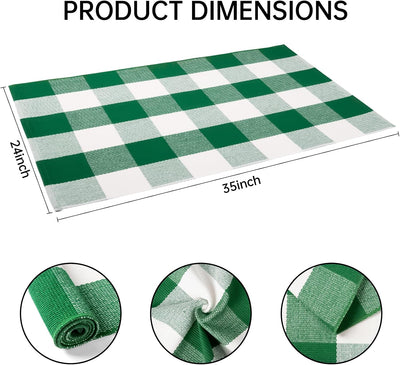 Alfombra cuadros verdes y blancos 24x35pulg puerta entrada