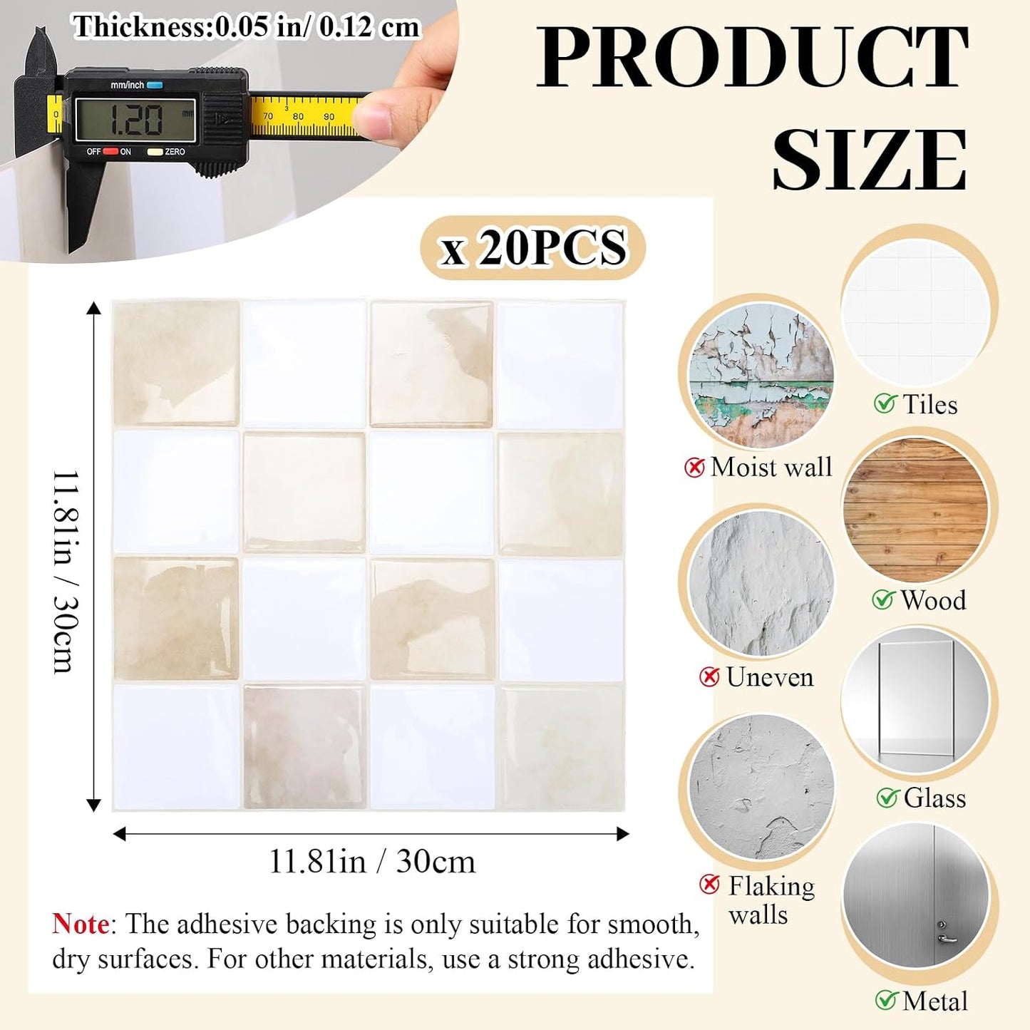 20 Azulejos 3D Adhesivos para Cocina Impermeables 11.8x11.8