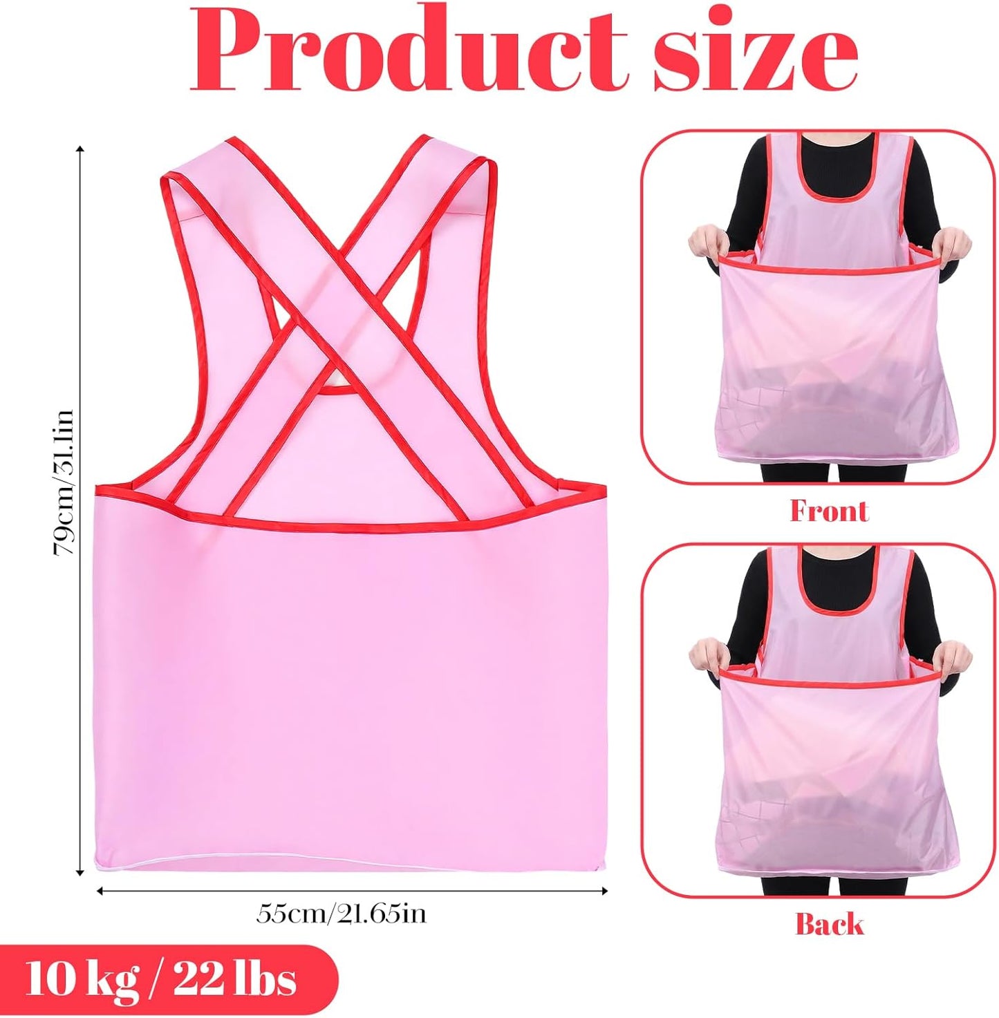 Delantal de lavandería sin mangas con bolsa grande color rosa