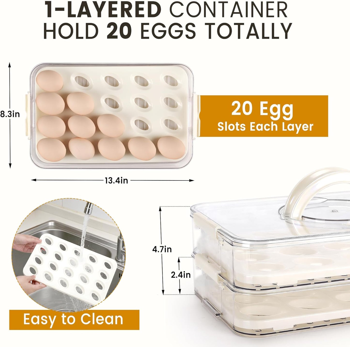 Recipientes para huevos con tapa plástica transparente para 20 huevos