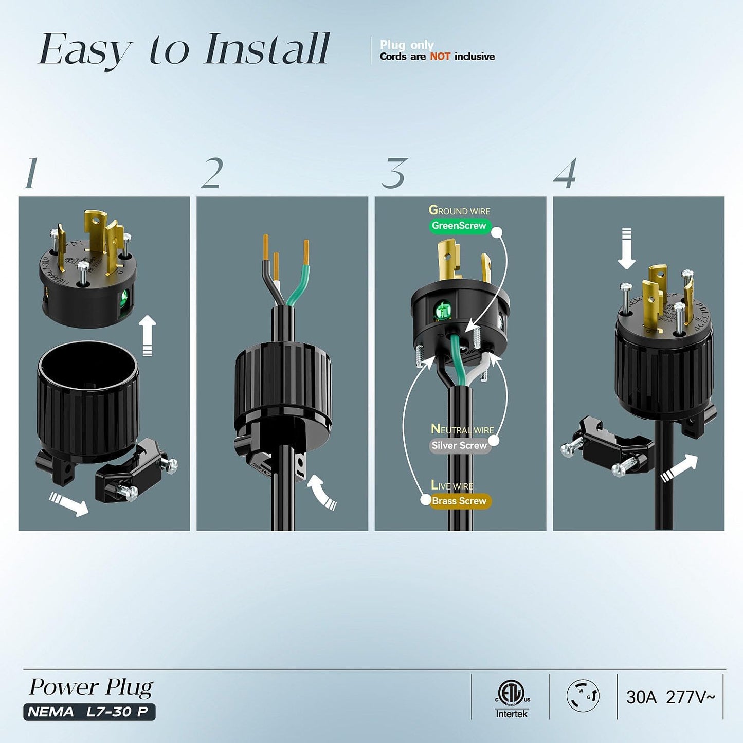 Enchufe L7-30P 30A 277V conector CA macho negro