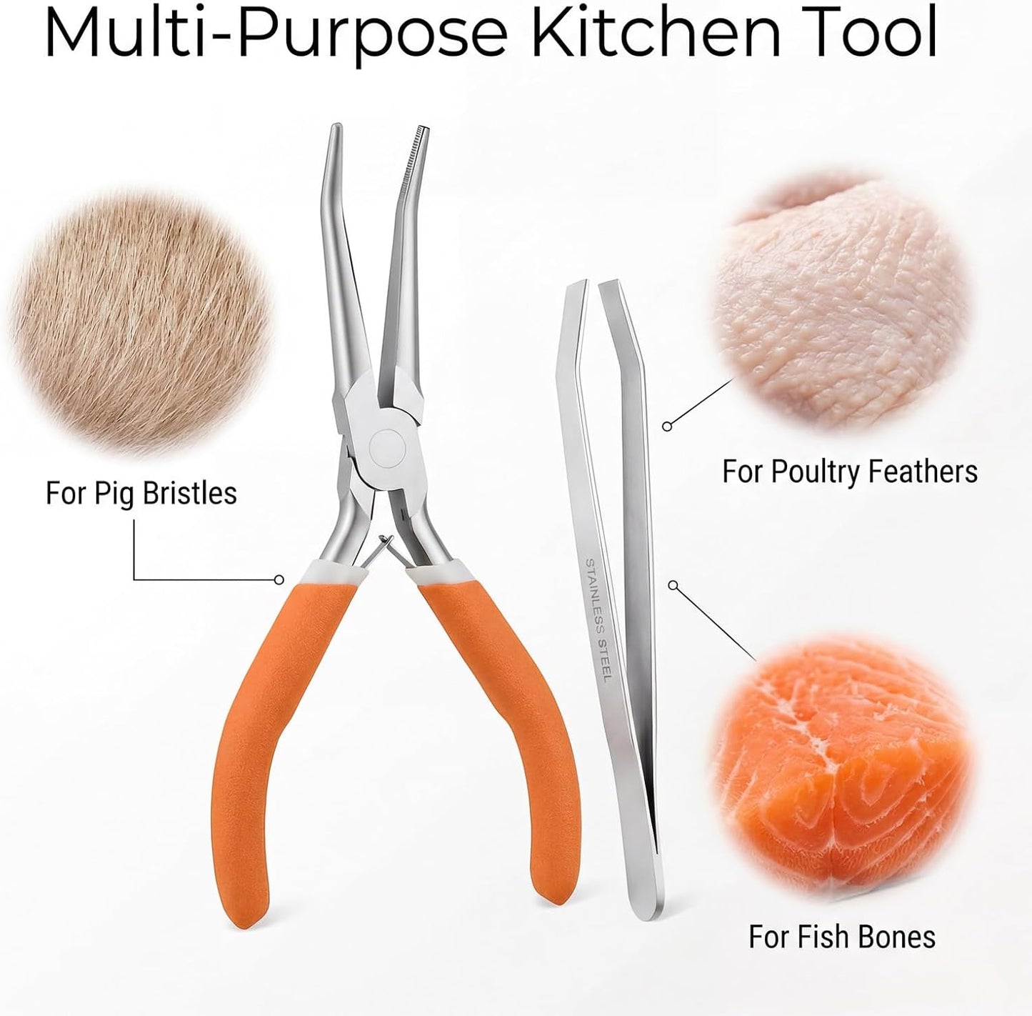 Set 2 Pinzas Hueso Pescado Acero Inox