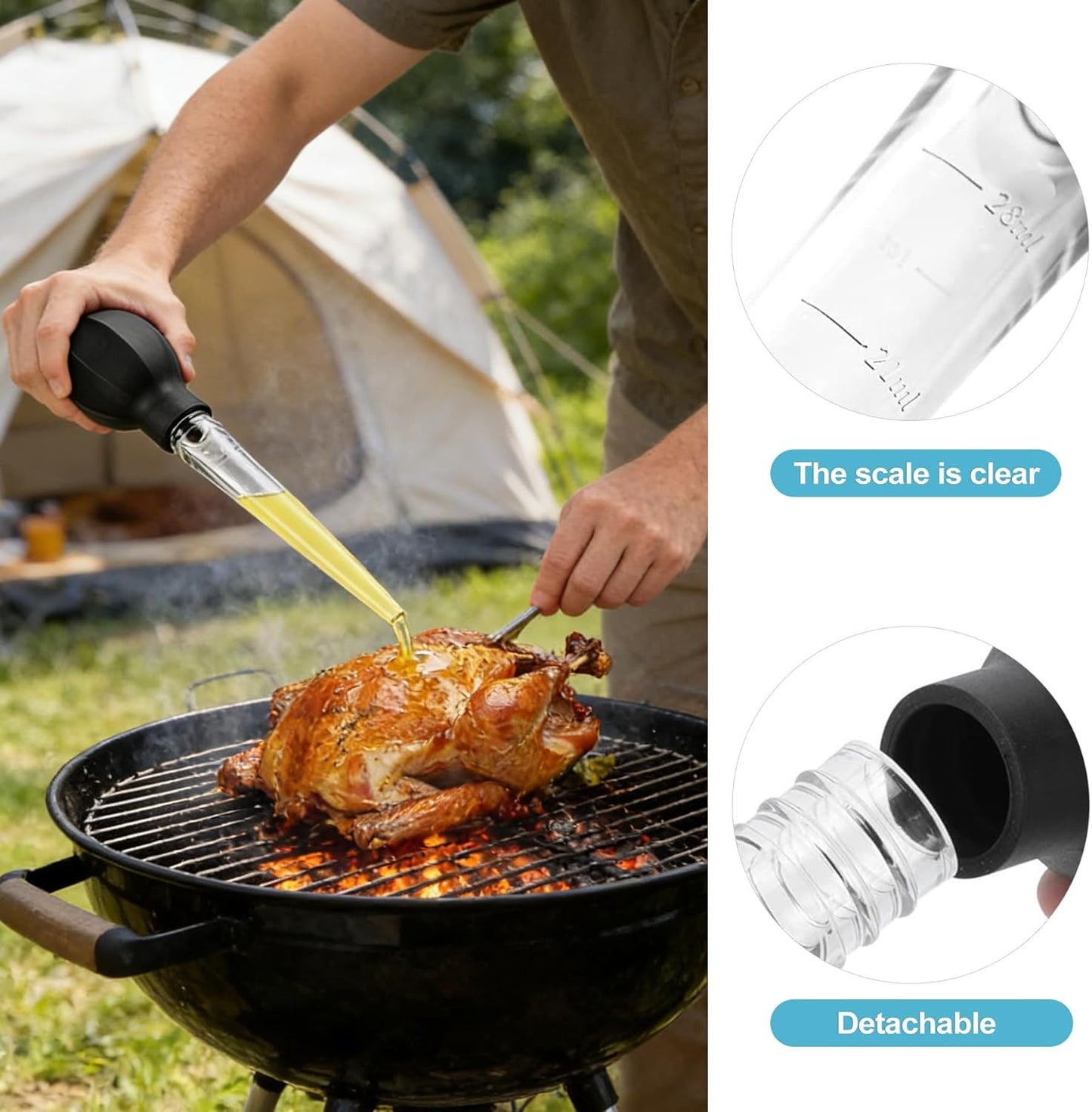 Baster de pavo 2 piezas con cepillo de limpieza y soplador transparente