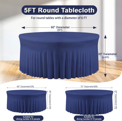 6 Manteles Poliéster Azul Mesa Redonda 5ft para Bodas y Fiestas