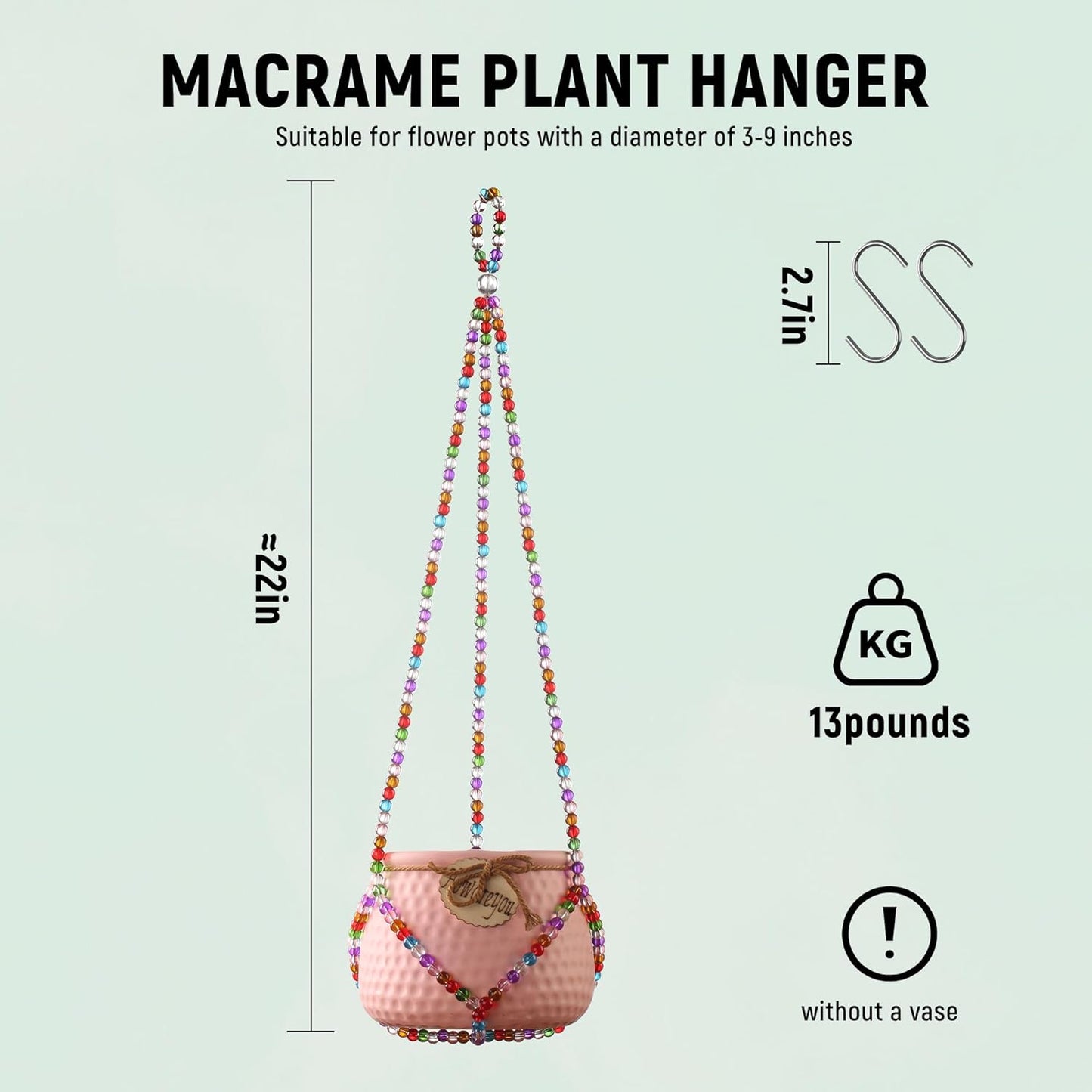 Colgador plantas con cuentas vidrio macramé decoración rústica