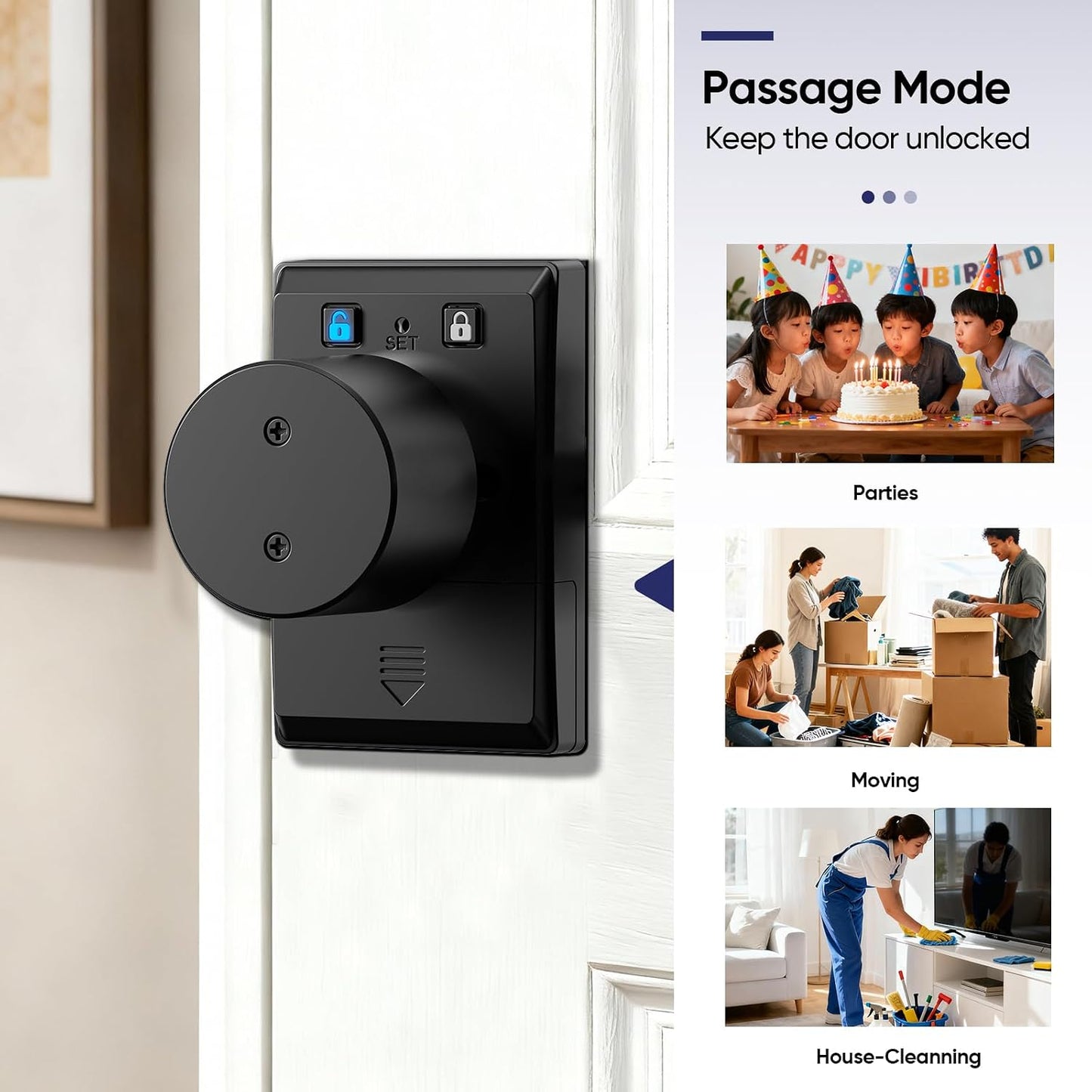 Cerradura puerta electrónica huella digital perilla negro mate