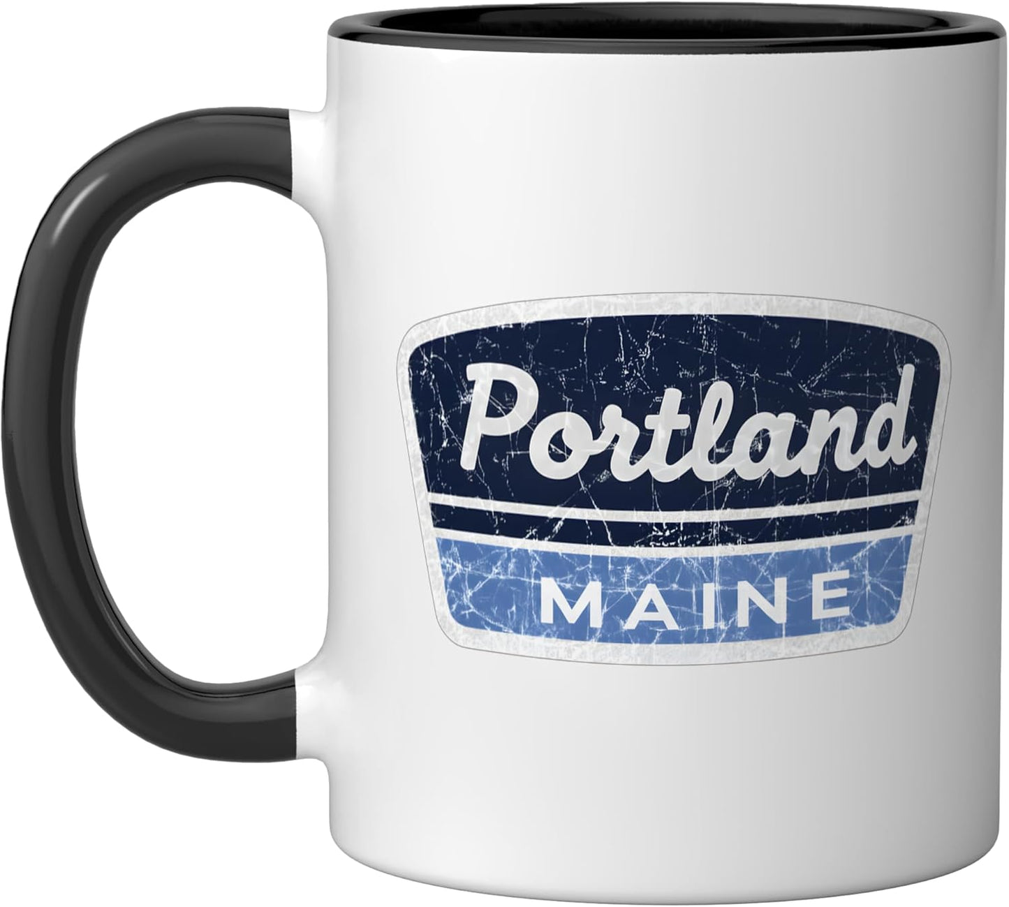 Taza cerámica vintage de Portland Maine retro para viaje en negro y blanco