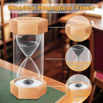 Reloj arena temporizador 60 min hexagonal madera natural
