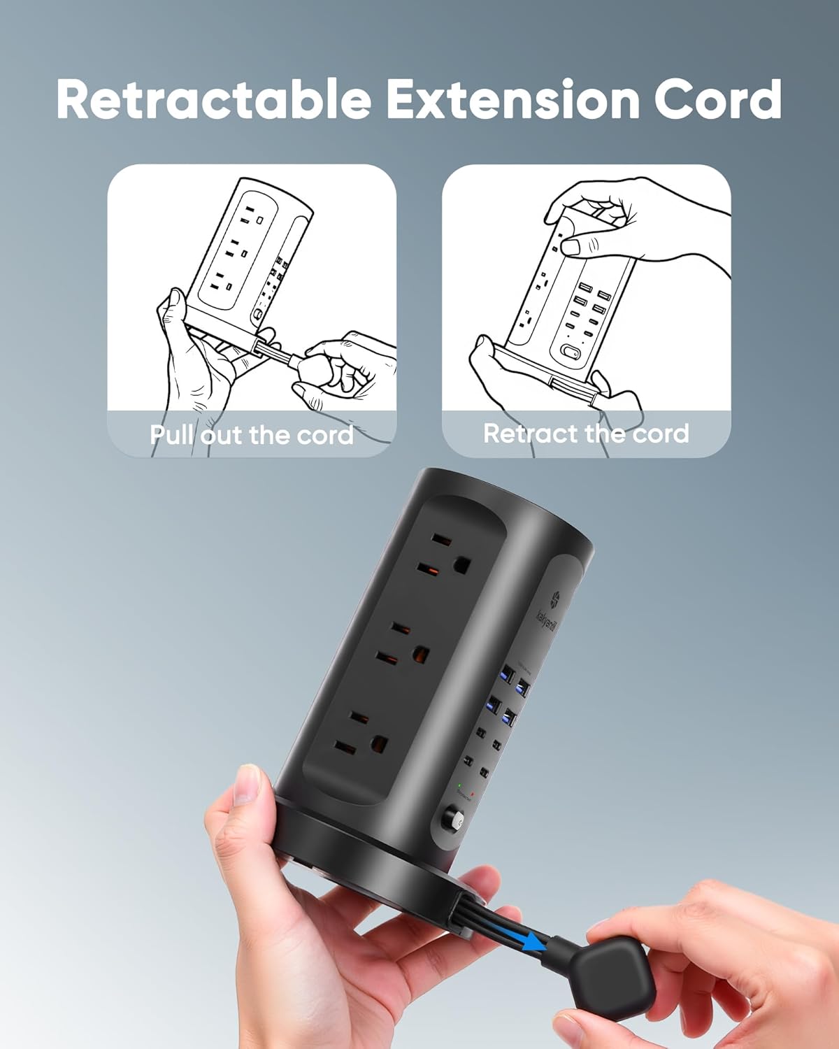 Estación carga USB 30W torre con 9 salidas CA y 8 puertos