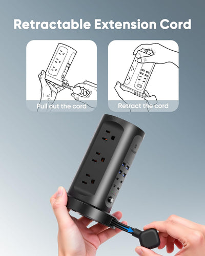Estación carga USB 30W torre con 9 salidas CA y 8 puertos