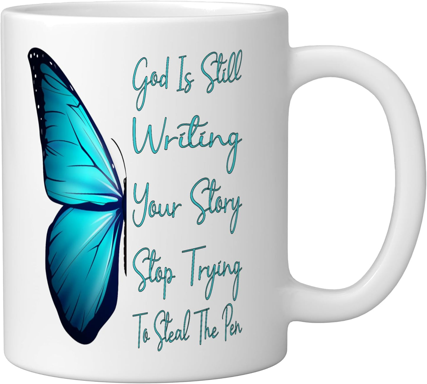 Taza de cerámica God Is Still Writing Your Story en blanco