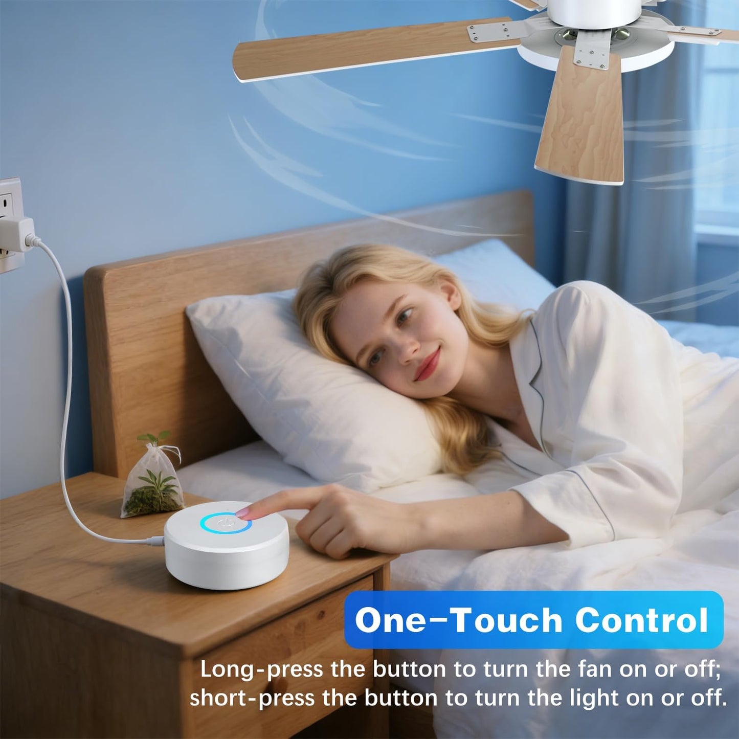 Ventilador techo 52pulg luces LED control remoto 6 velocidades
