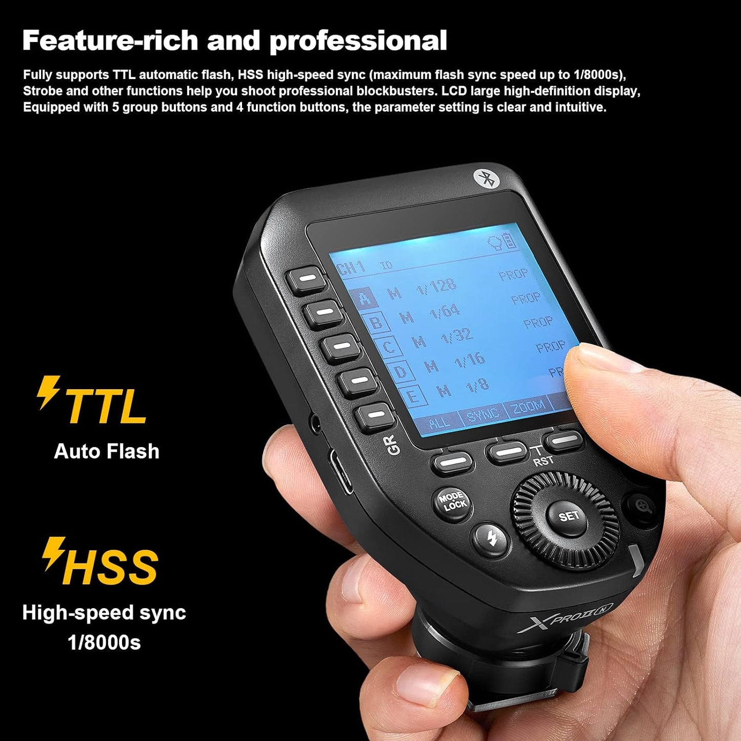 Transmisor flash inalámbrico XproII-N 2.4G Bluetooth 11 botones