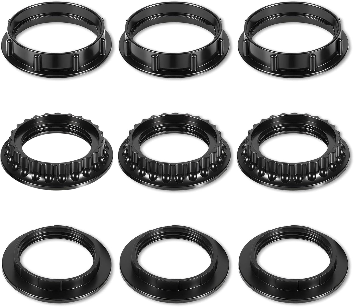 9 Anillos Adaptadores E26/E27 Negro Reductor Roscado Luz