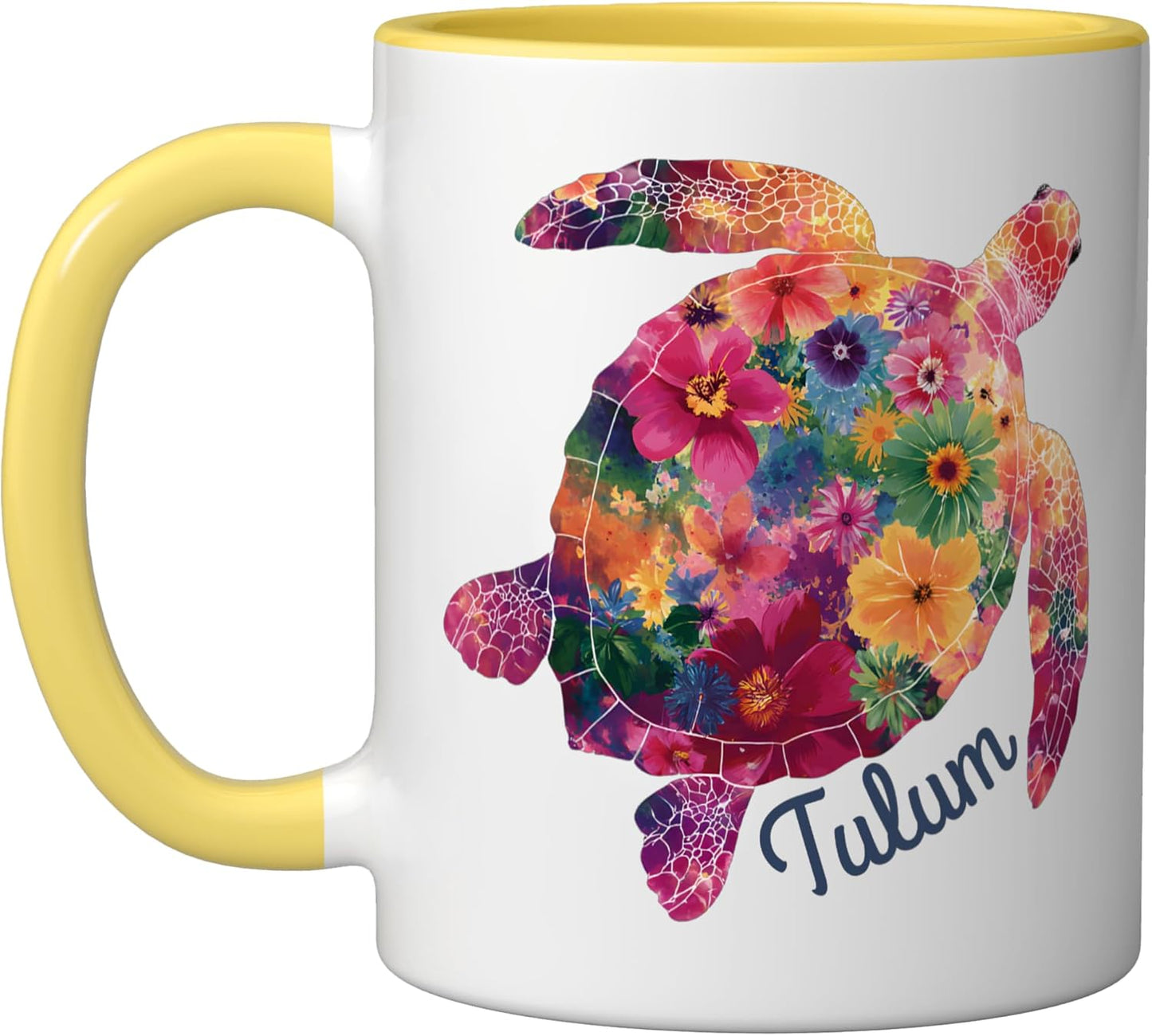Taza Cerámica Tulum México Amarillo Blanco