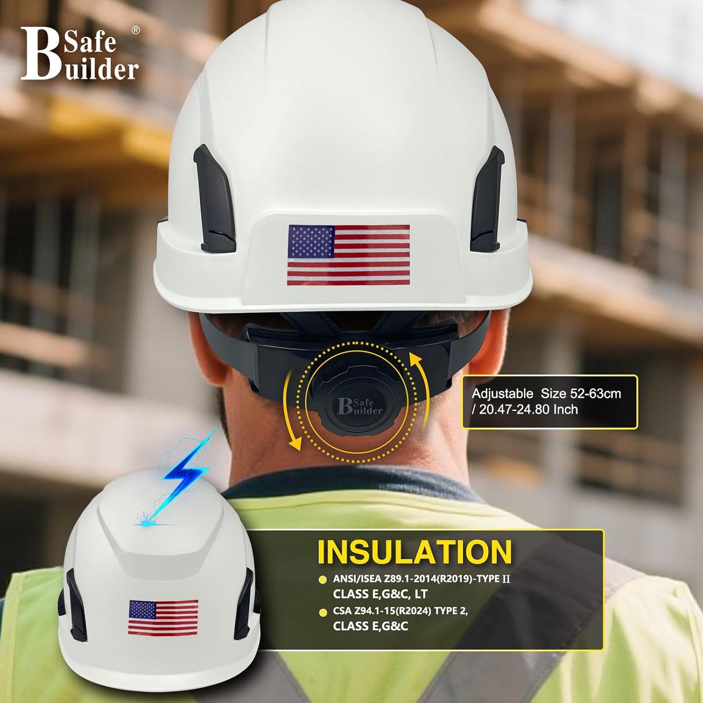 Casco seguridad construcción clase E trinquete correa magnética