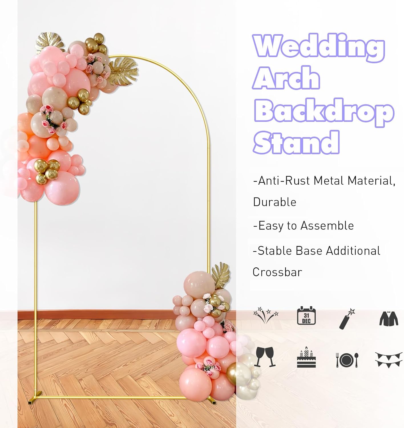 Soporte arco telón boda 6ft cubierta beige spandex marco dorado
