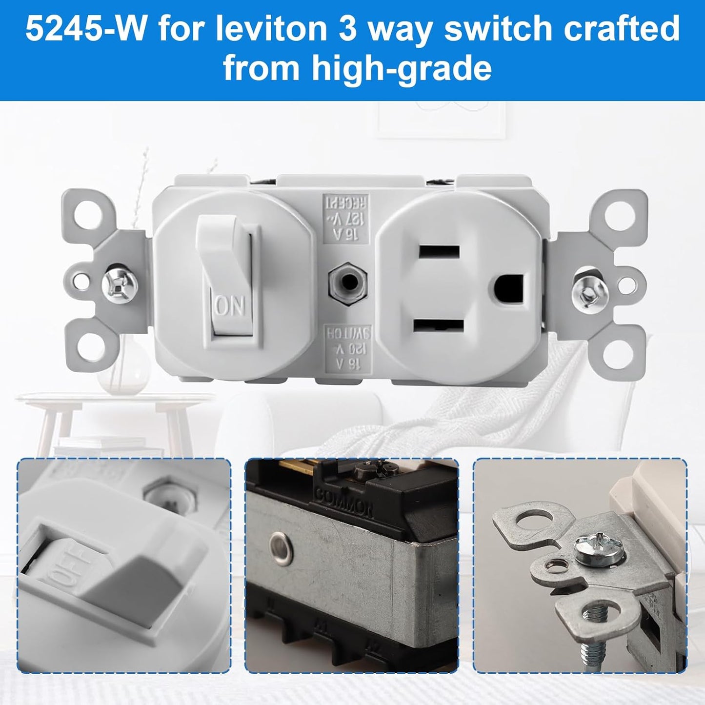 Interruptor combinado 3 vías Decora 15A 120V para Leviton 5245-W