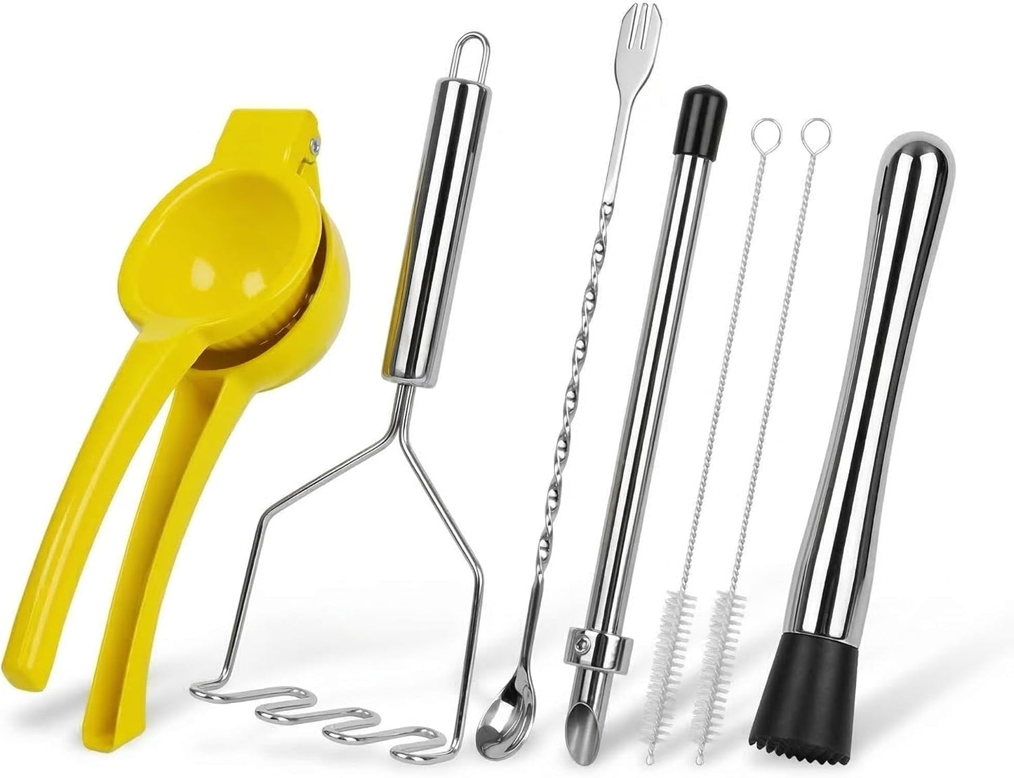 Kit suministros soporte limonada 7 piezas con perforador popote exprimidor limón y trituradores