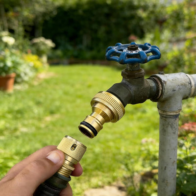 Manguera jardín latón 3/4pulg con conectores de agua dorado