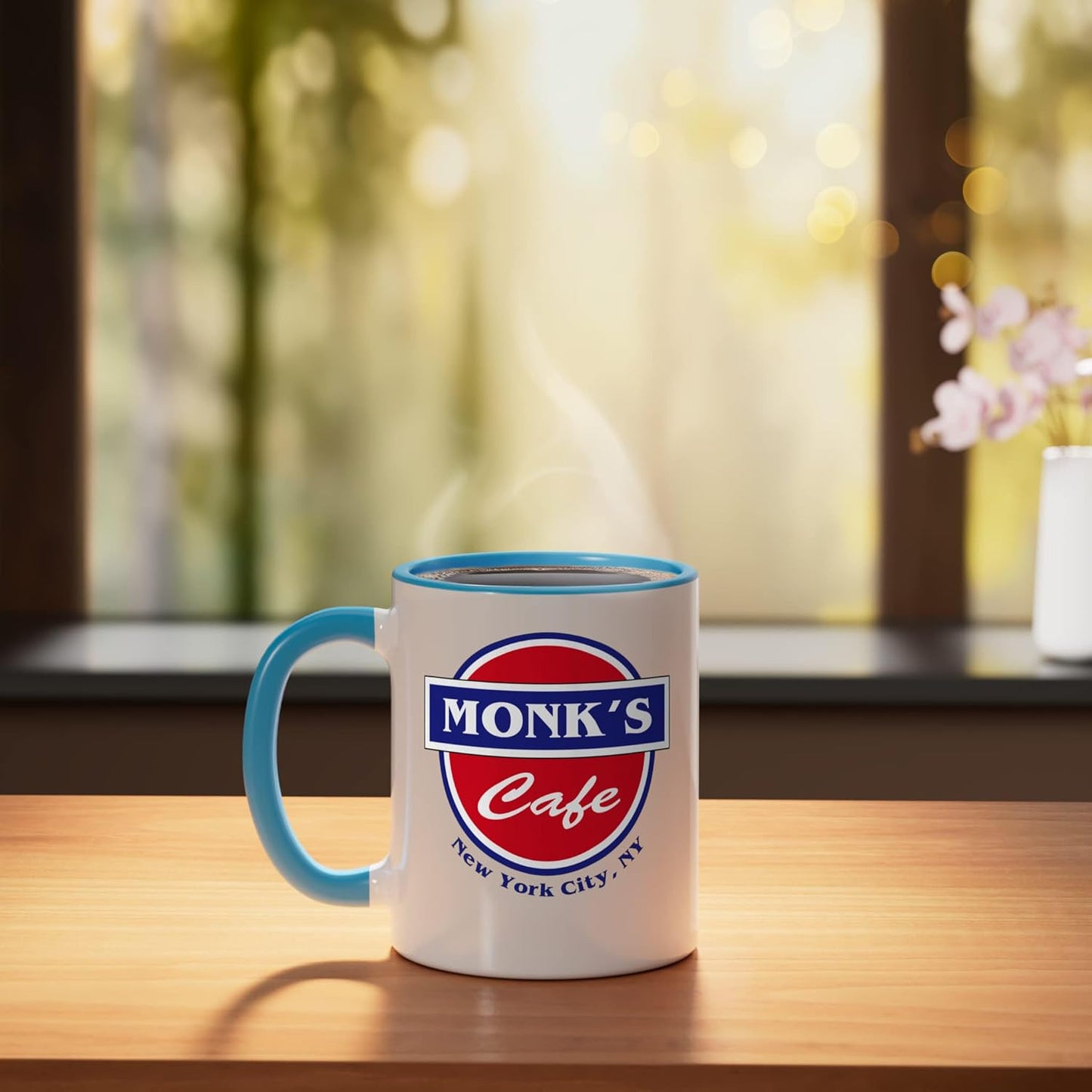 Taza cerámica Monk's Cafe azul/blanco