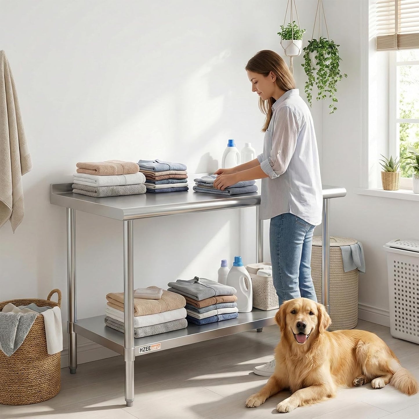 Mesa acero inox 24x60pulg con estante protector salpicaduras