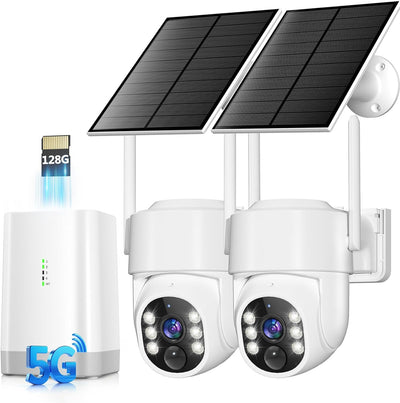 Cámaras seguridad inalámbricas 4MP PTZ 360° WiFi solar 128GB