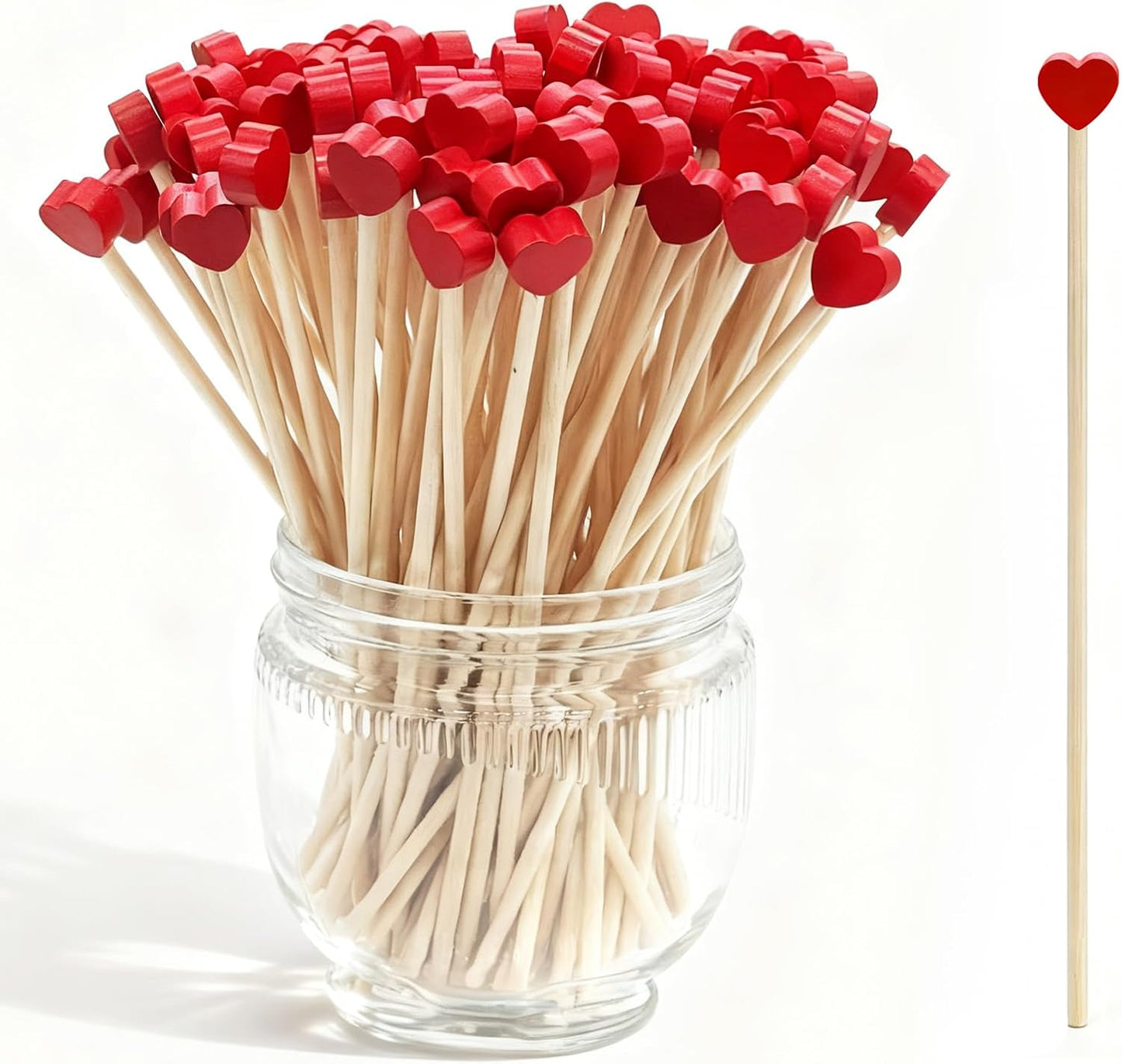 100 Palitos Madera Corazón 6pulg para Bebidas y Fiesta