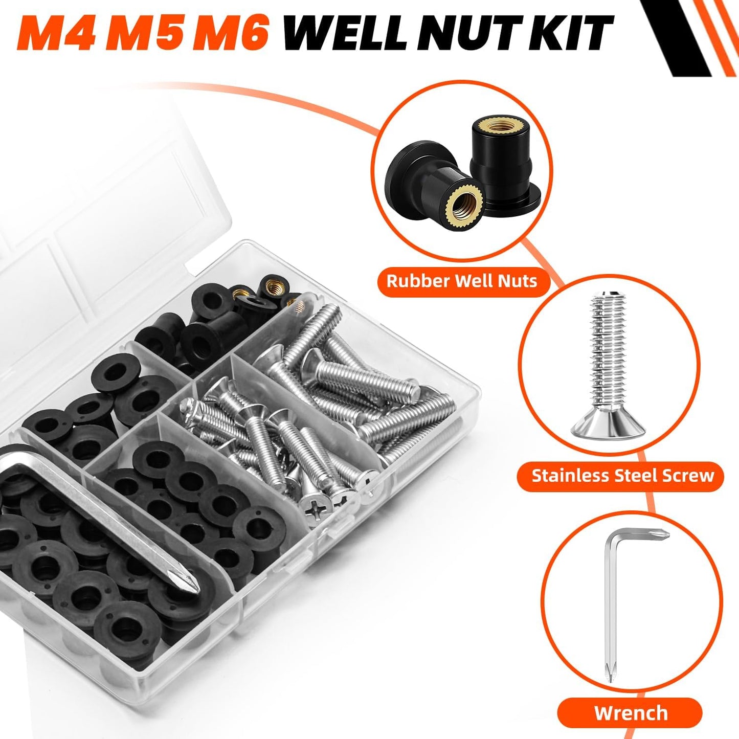73 Tuercas Neopreno M4-M6 Acero Inox Pernos Cobre Kayak Universal