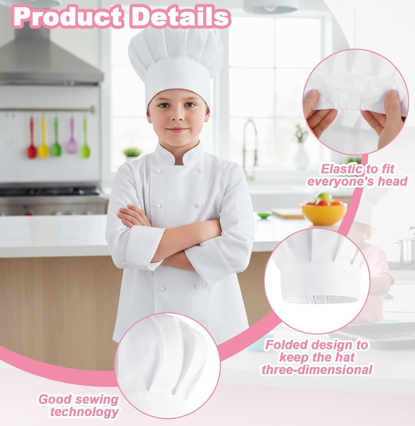 Set 2 Sombreros Chef Niños Ajustables Comodidad Blanco Cocina