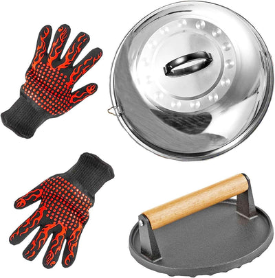 Kit 4 accesorios plancha 12pulg acero inox prensa tocino