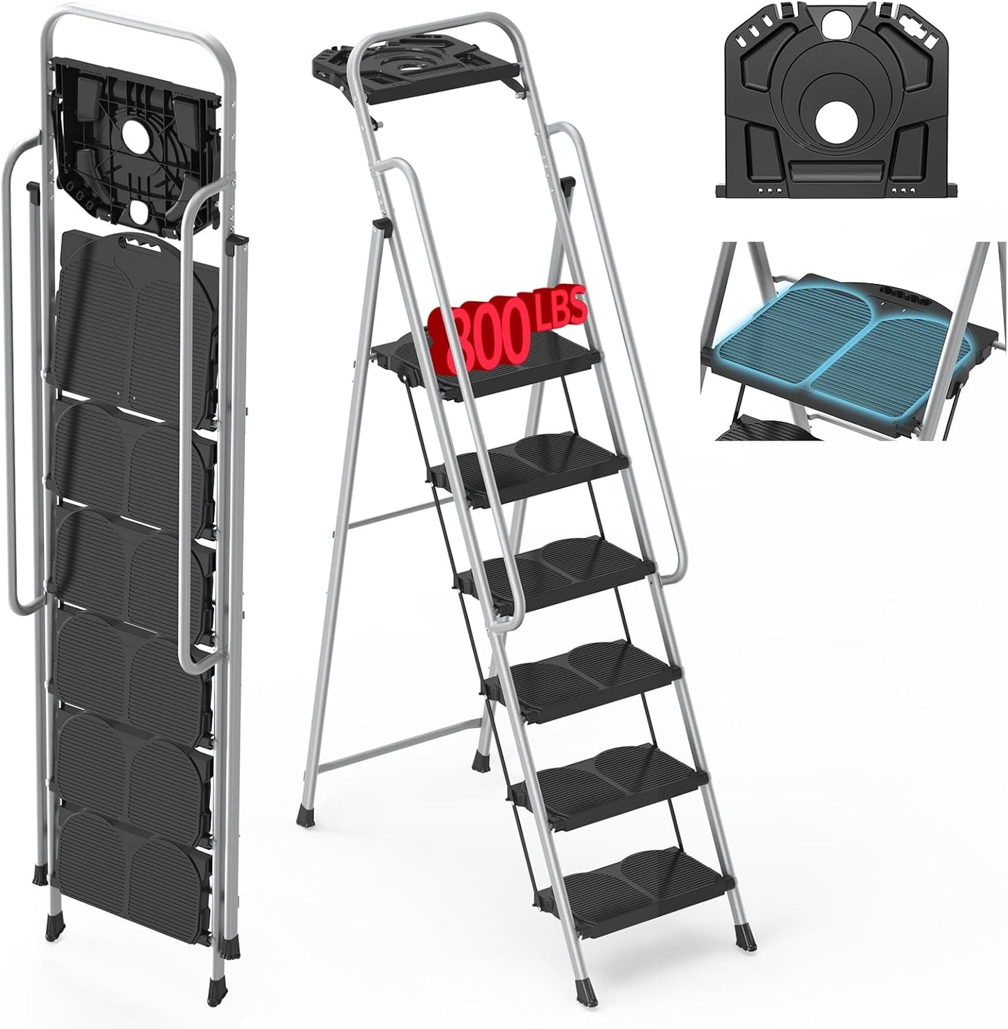 Taburete plegable 6 escalones bandeja herramientas 800lb