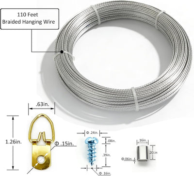 Kit alambre trenzado 110pies 60 ganchos anillo S para cuadros