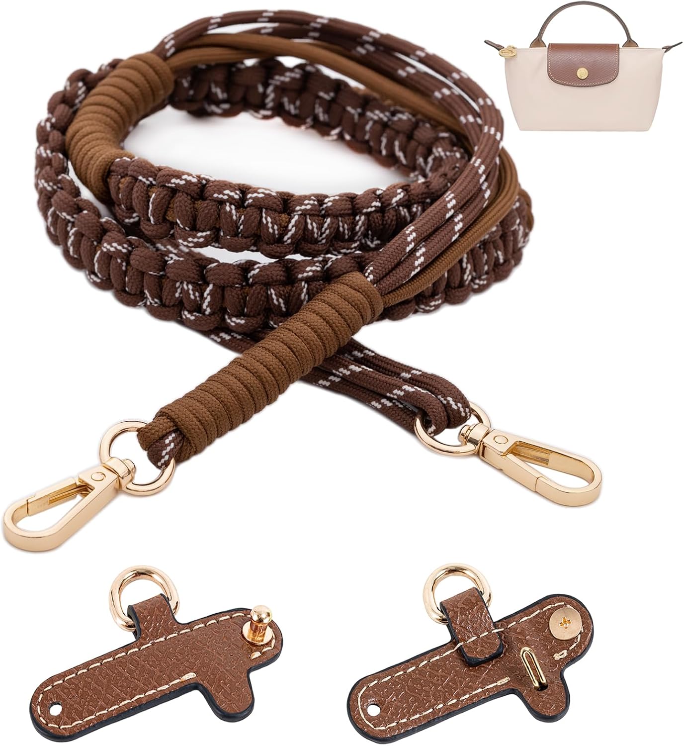 Kit repuesto cuerda nailon trenzado para bolsa Longchamp marrón