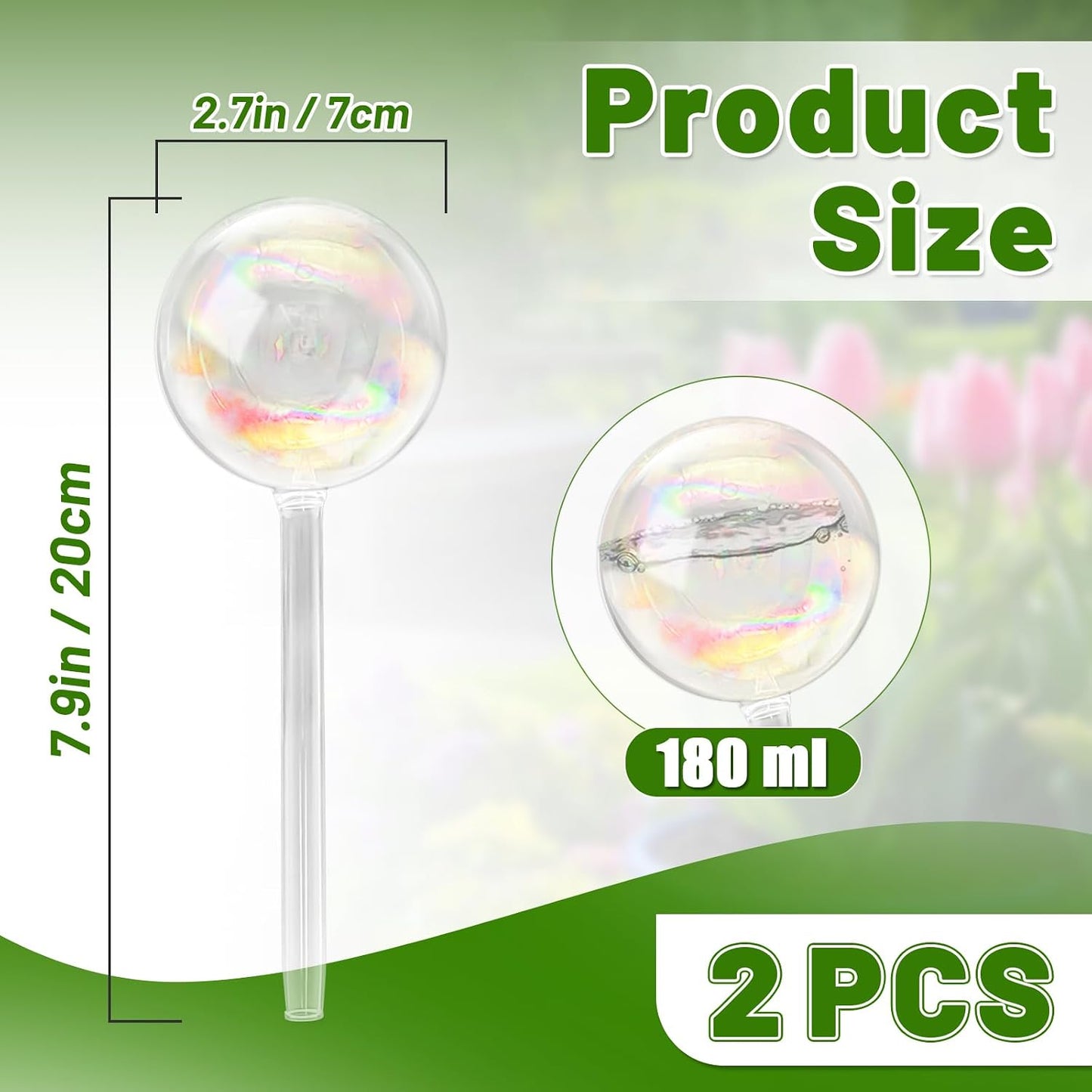2 Globos Riego Vidrio Iridiscente para Interior y Exterior