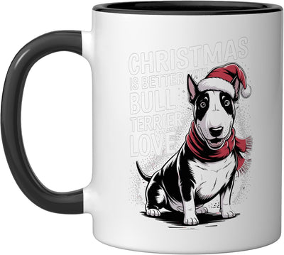 Taza de cerámica para navidad con bull terrier amor negro/blanco