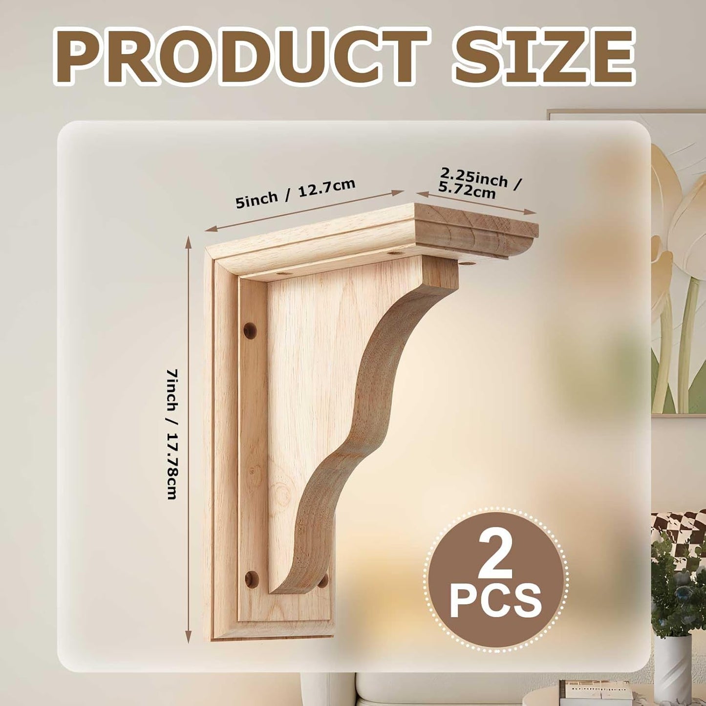 Set 2 Ménsulas Madera Maciza Sin Terminar 2.25x5pulg