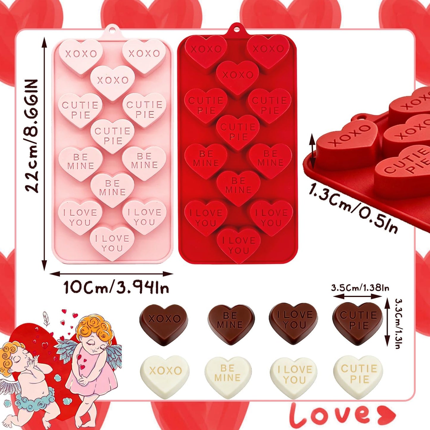 Molde de silicona de corazón para San Valentín, 2 piezas