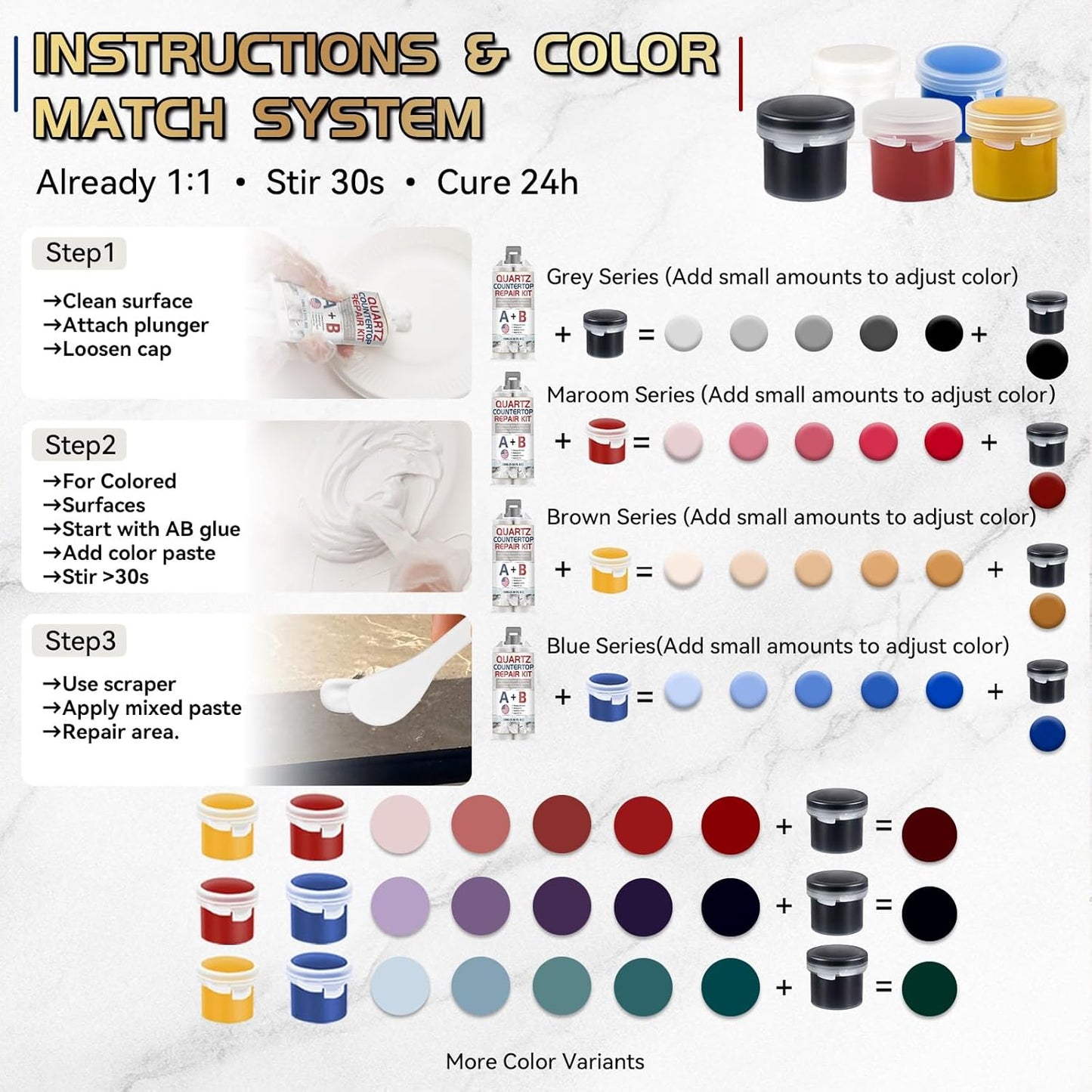 Kit reparación encimera cuarzo mármol granito 3.53oz
