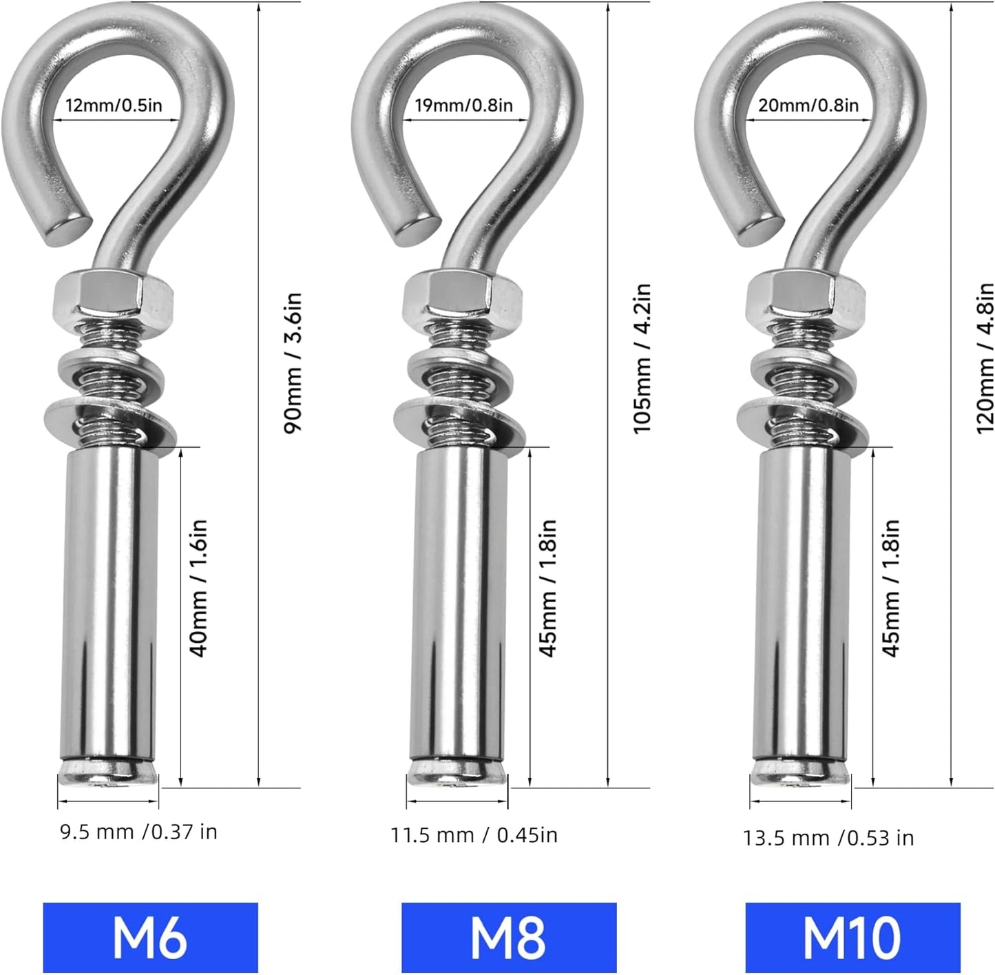 Set 5 ganchos acero inox para hormigón anclaje expansión