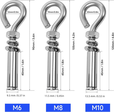 Set 5 ganchos acero inox para hormigón anclaje expansión
