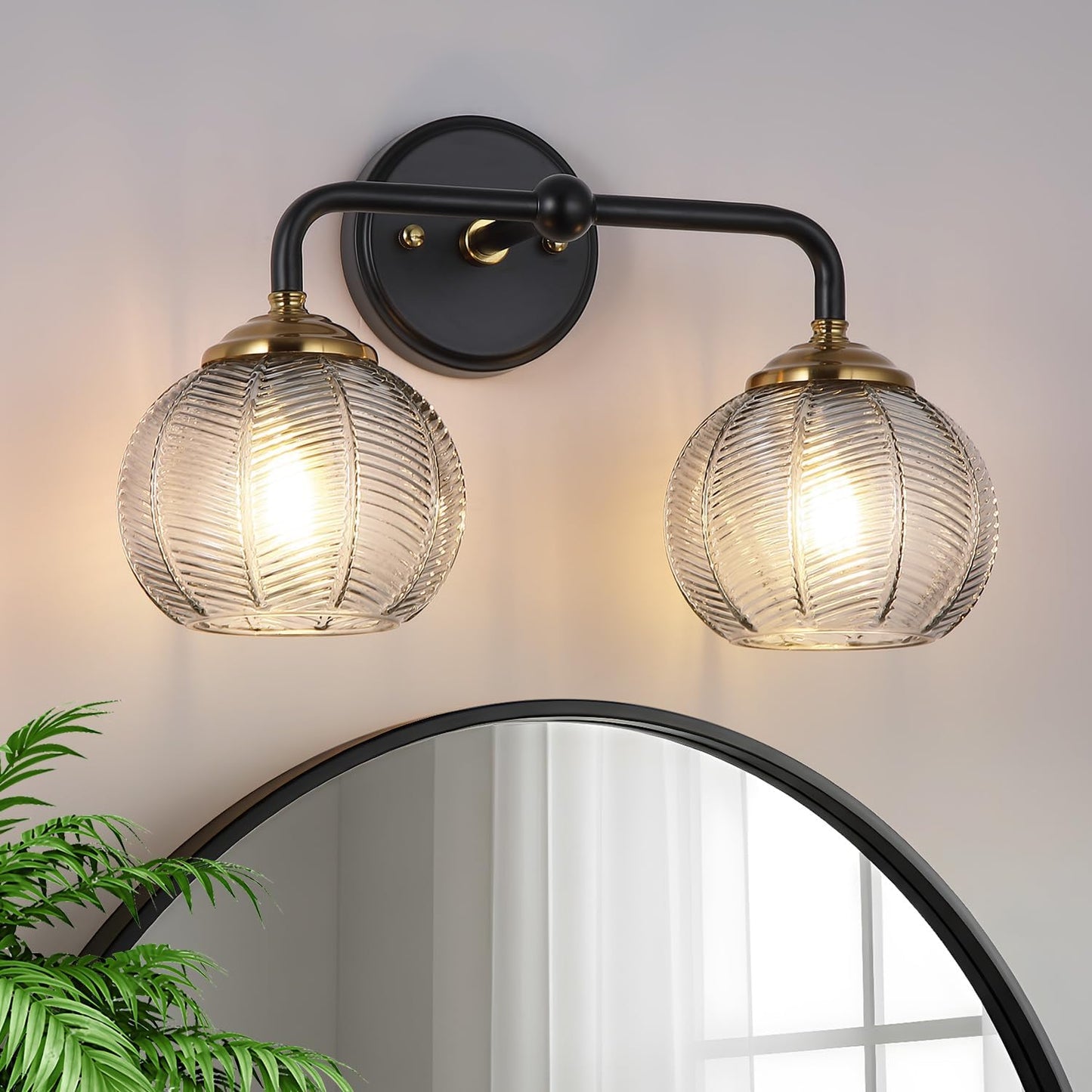 Lámpara baño aplique moderno 2 luces pantalla cristal gris ahumado