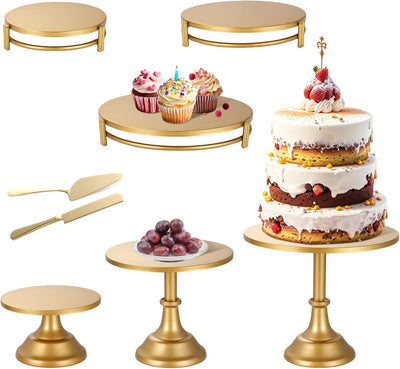 Set 8 Soportes Metal Dorado Con Cuchillo Servidor Para Tartas Bodas