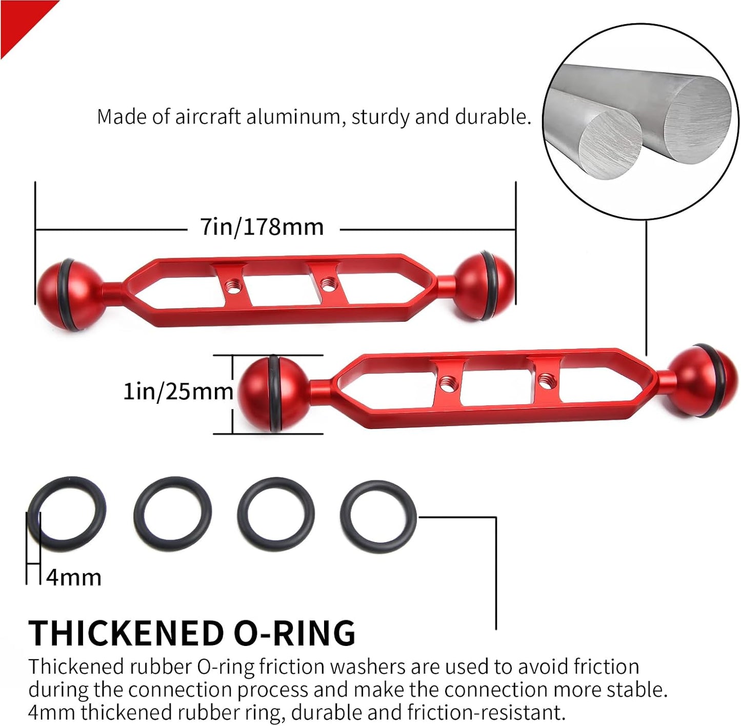Brazo extensión aluminio 7pulg paquete 2 doble bola
