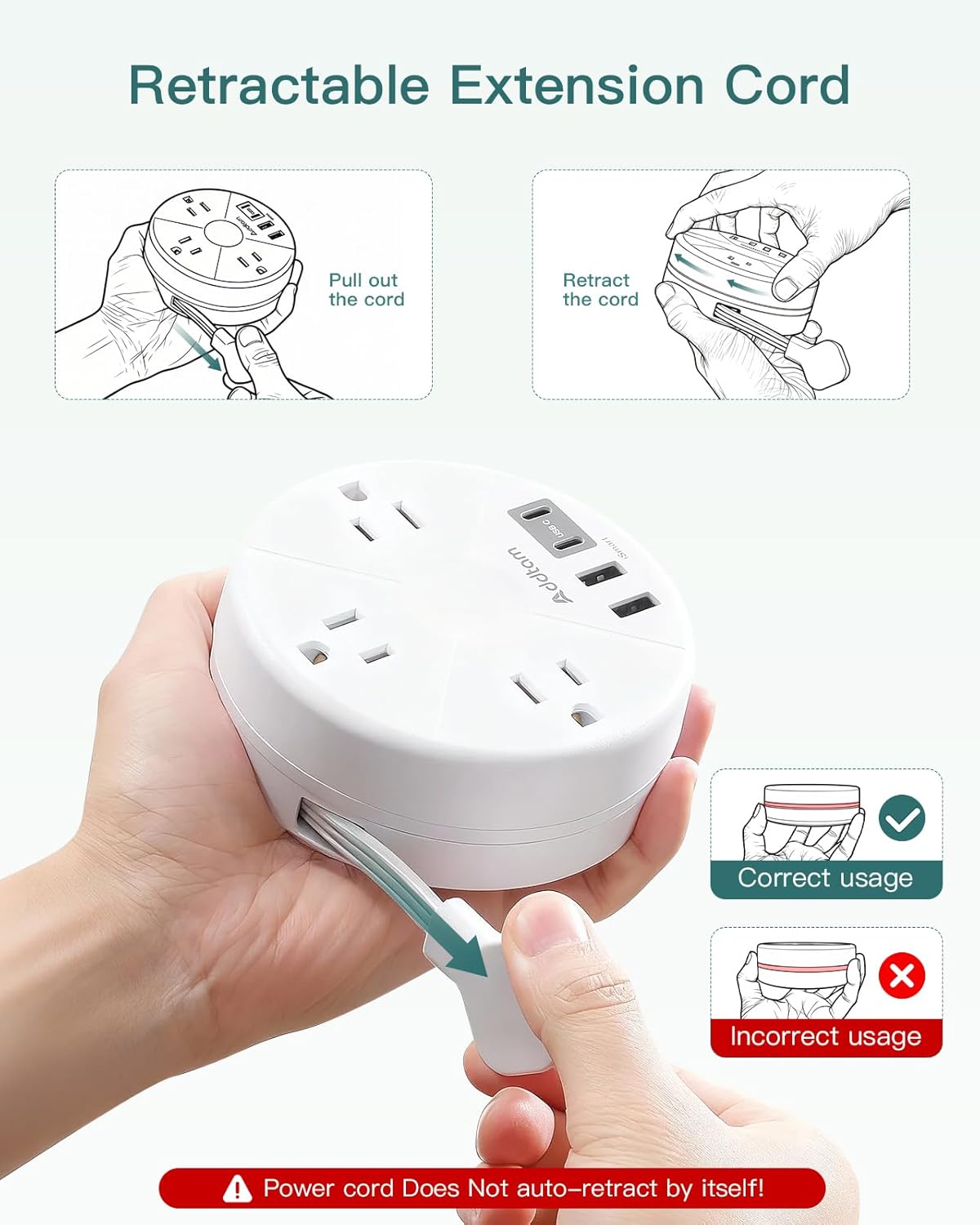 Regleta alimentación crucero 5ft 3 tomacorrientes 4 USB